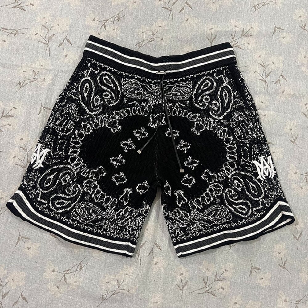 Amiri Wide-Leg Bandana Crocheted Drawstring Shorts